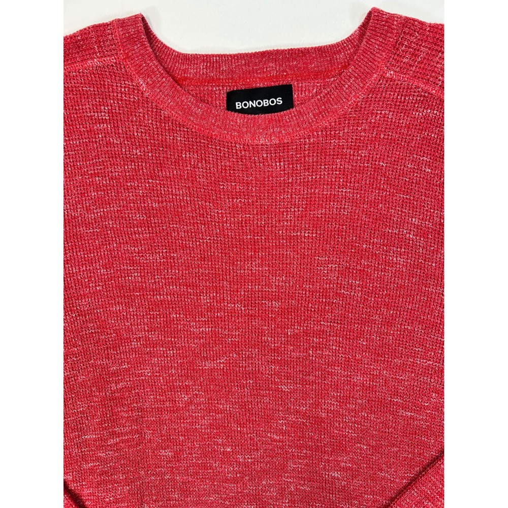 Bonobos‎ Mens Red Marled Cotton Linen Blend Crewneck Waffle Knit Sweater Medium